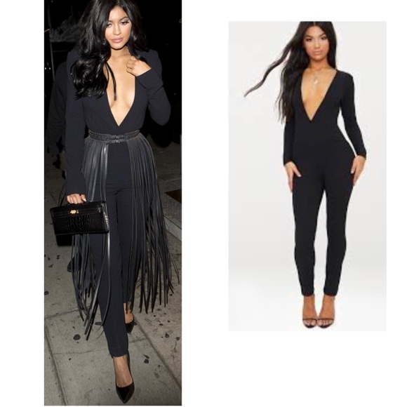 plunge long sleeve jumpsuit